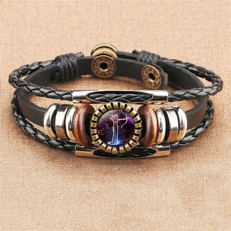 Vintage Twelve Constellations Multilayer PU Leather Bracelet 9888556613816