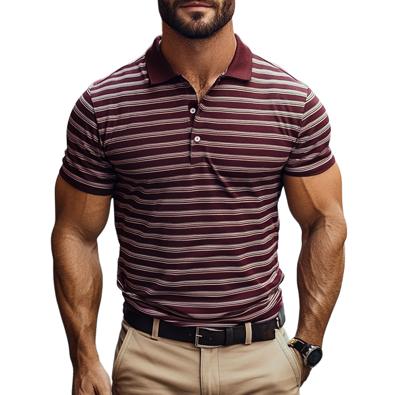 Men's Retro Casual Simple Striped Contrast Color Short-sleeved Polo Shirt 9899712938168