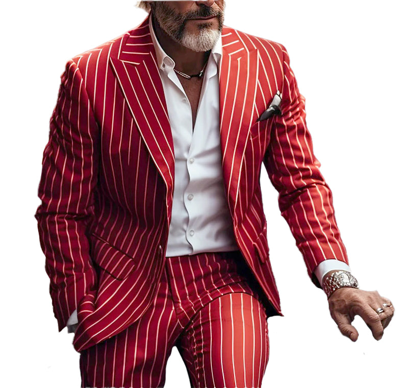 Men'S Business Striped Lapel Collar Long Sleeve Pocket Blazer 9888556744888