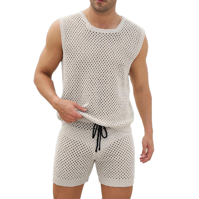 Men's Vacation Knitted Vest Shorts Two-Piece Set 9918989795512