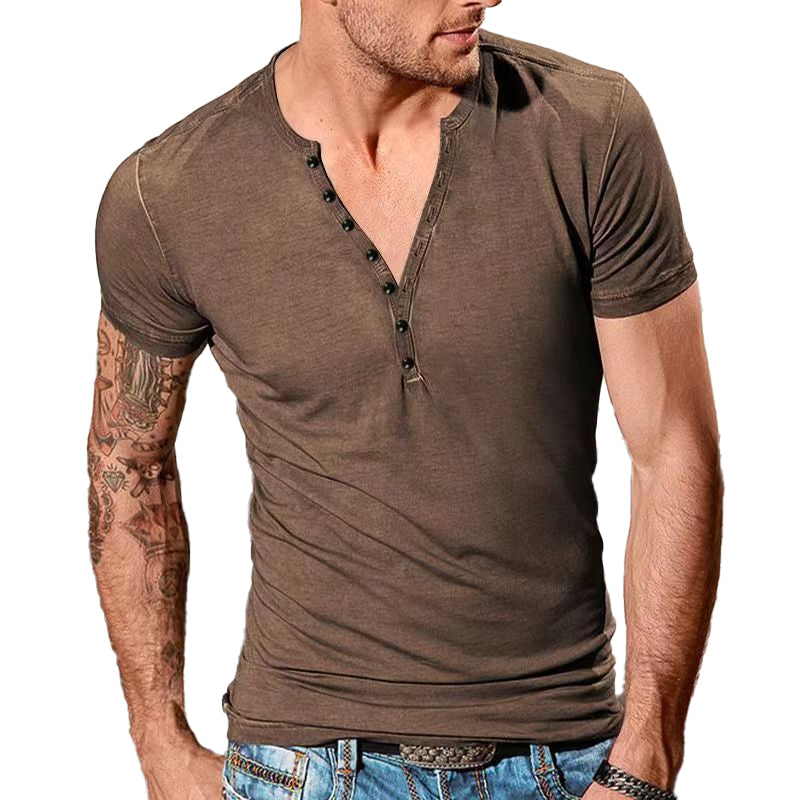 Men's Henley Crew Neck Short Sleeve T-Shirt 9907265601720