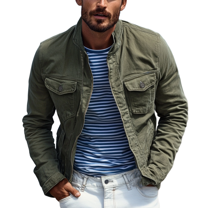 Men's Vintage Washed Lapel Multi Pocket Cargo Jacket 9893977522360