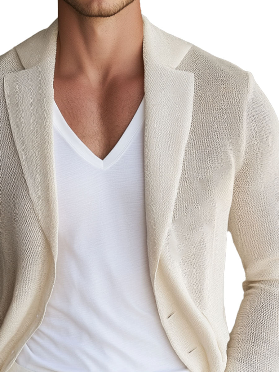 Men's Mesh Solid Color Lapel Stylish Knitted Blazer 9904641638584
