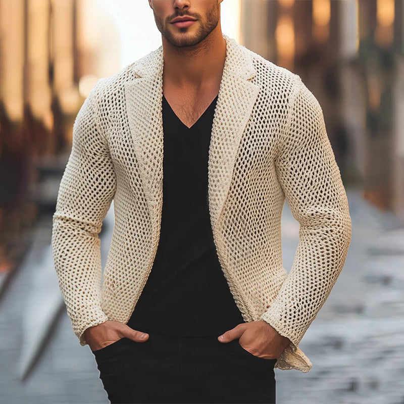 Men's Solid Color Mesh Lapel Knitted Blazer 9904641900728