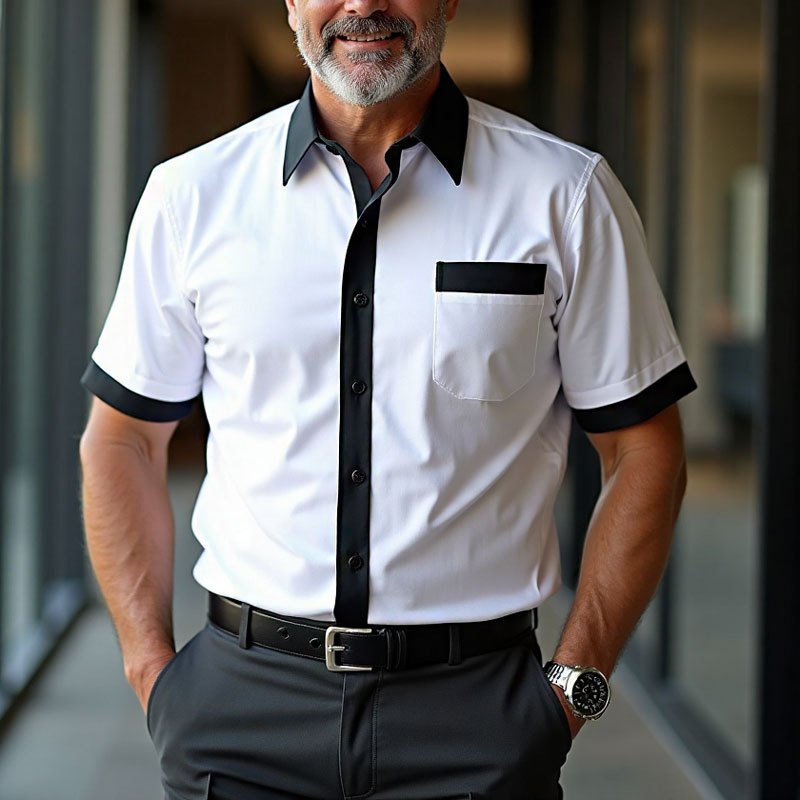Men's Contrast Trimmed Short Sleeve Chest Pocket Shirt 250700216