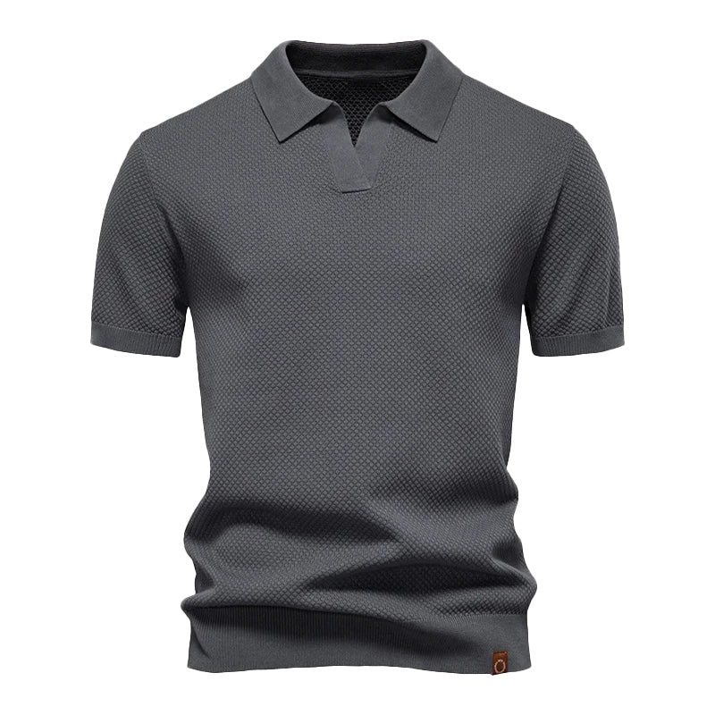 Men's Business Buttonless Short Sleeve Textured Knit Polo Shirt 9917070966968
