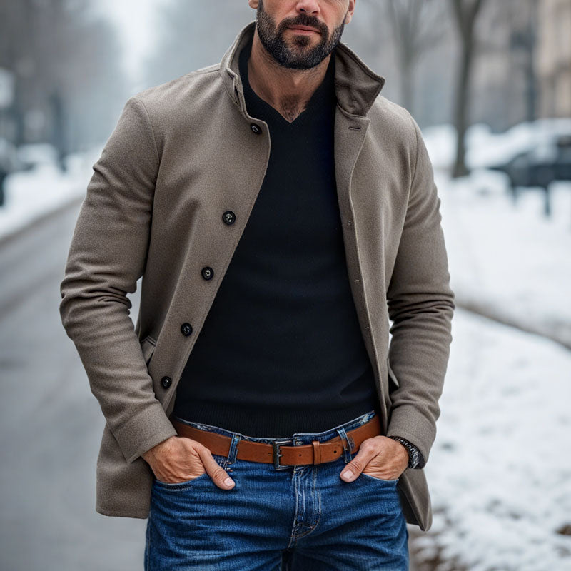Men's Casual Wool Blend Lapel Single-breasted Slim Short Coat 9261102334136