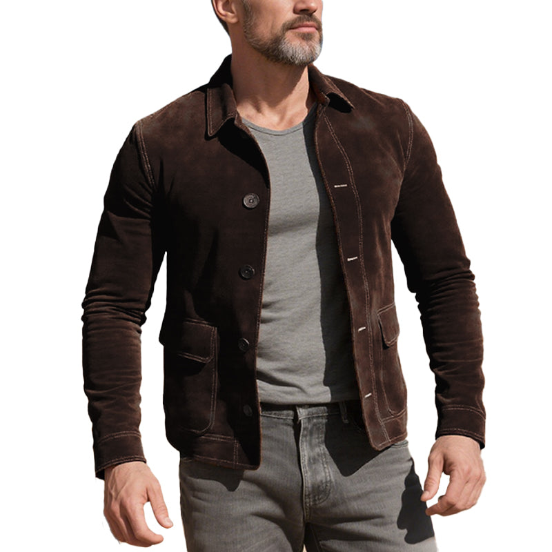Men's Vintage Suede Single Breasted Lapel Jacket 9877643395256