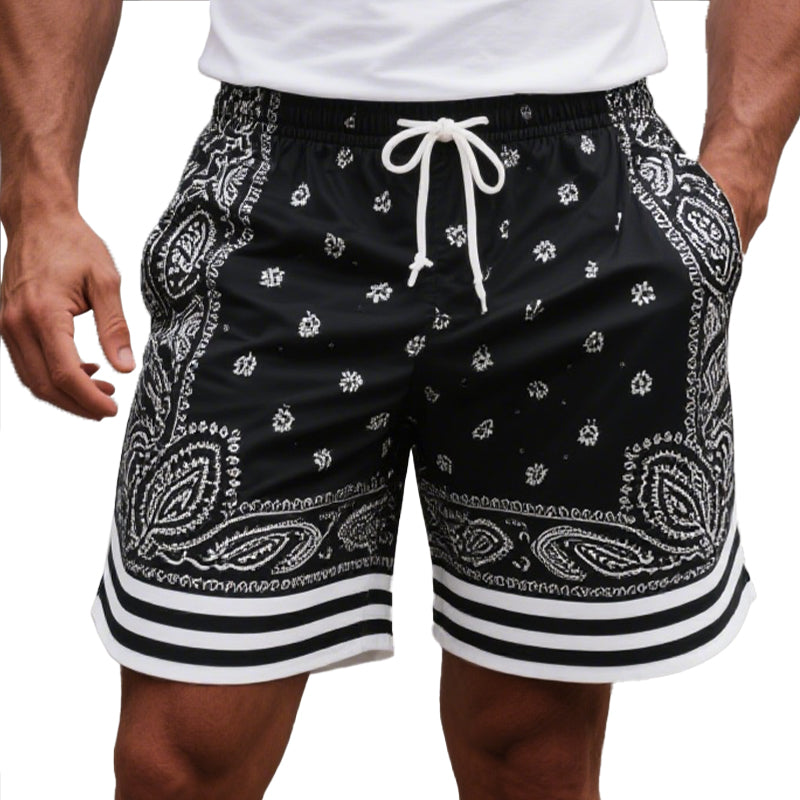 Men's Paisley Pattern Drawstring Waist Cotton Blend Shorts 250401292