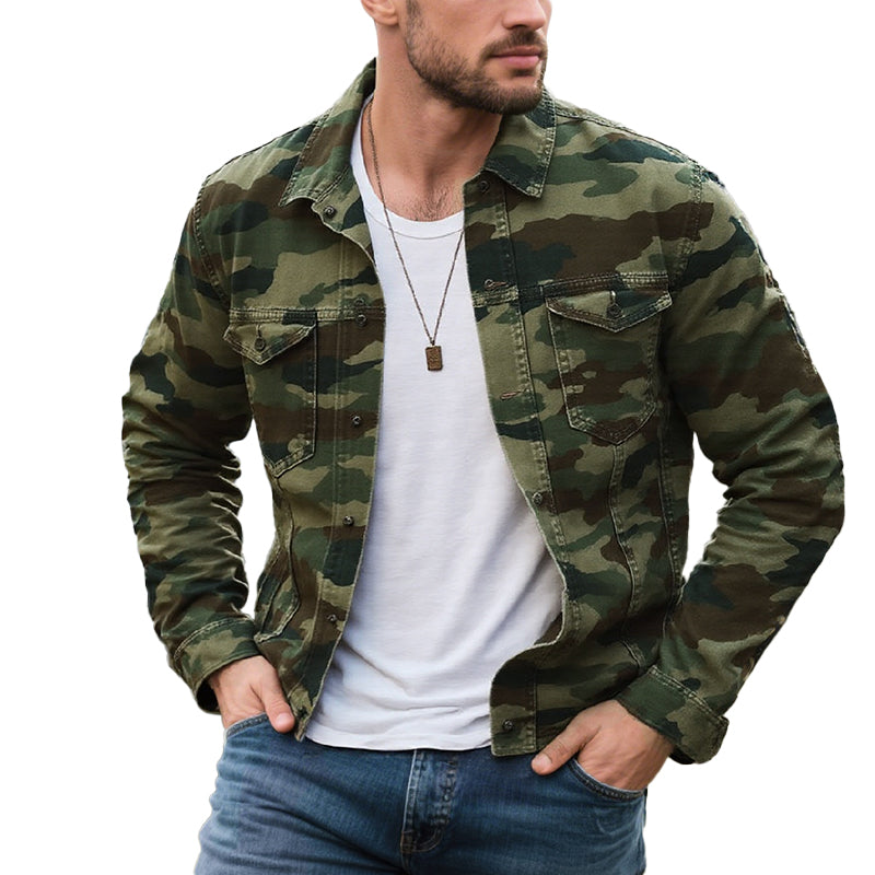 Men's Camouflage Canvas Retro Wear Lapel Jacket 9261077364920