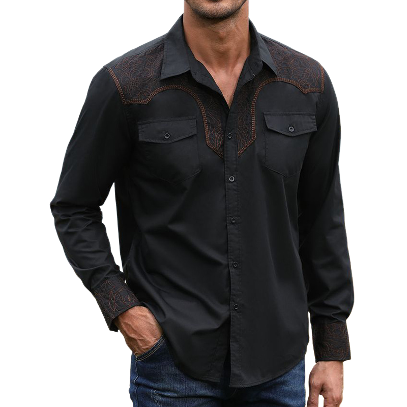 Men's Casual Blend Shoulder Vintage Embroidered Long Sleeve Shirt 9892385783992