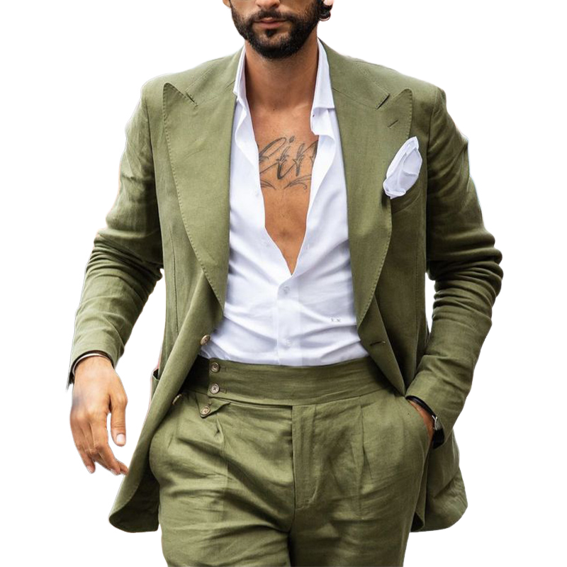 Men's Retro Grass Green Loose Two-button Blazer 9891527819448