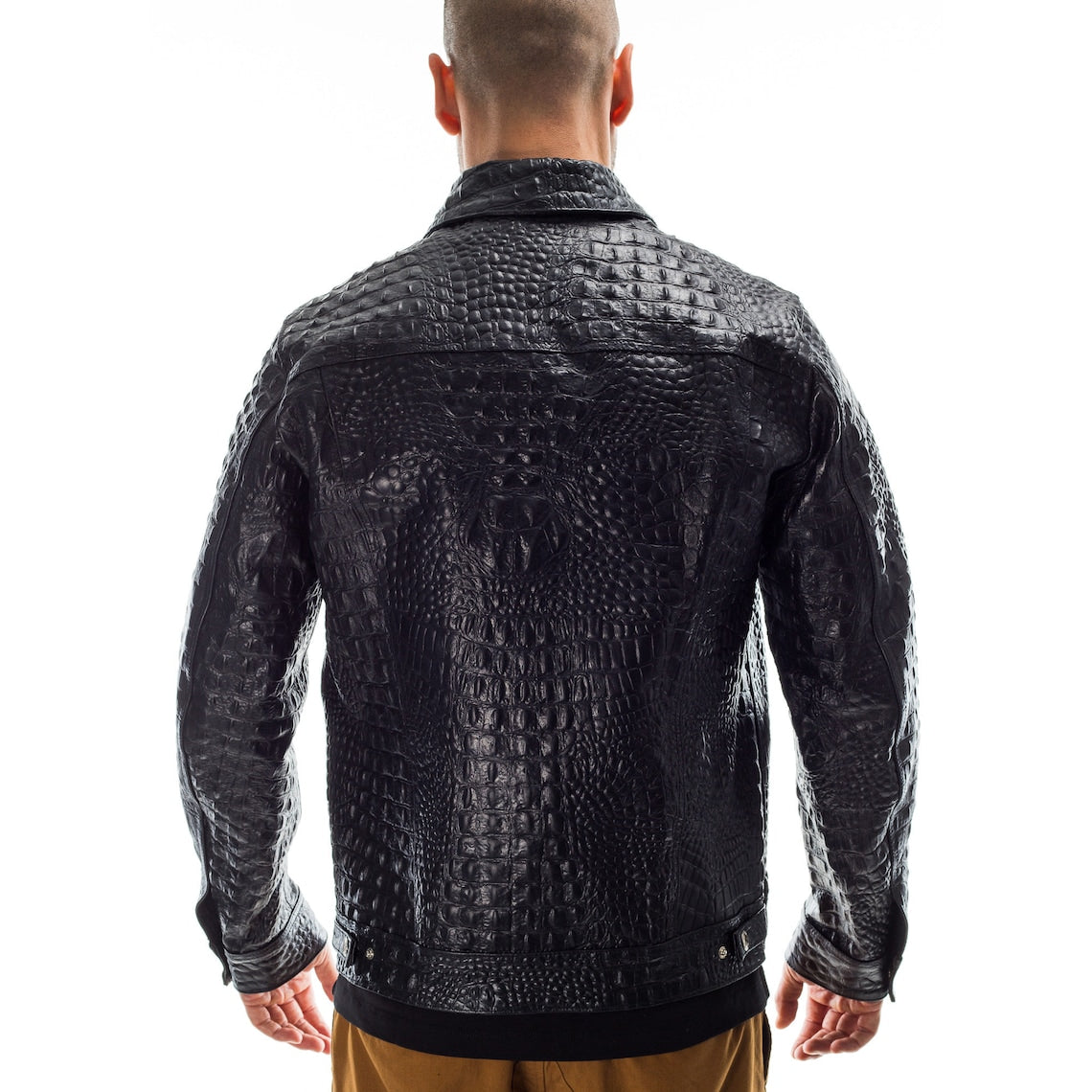 Men's Lapel Leather Crocodile Pattern 9878573809848