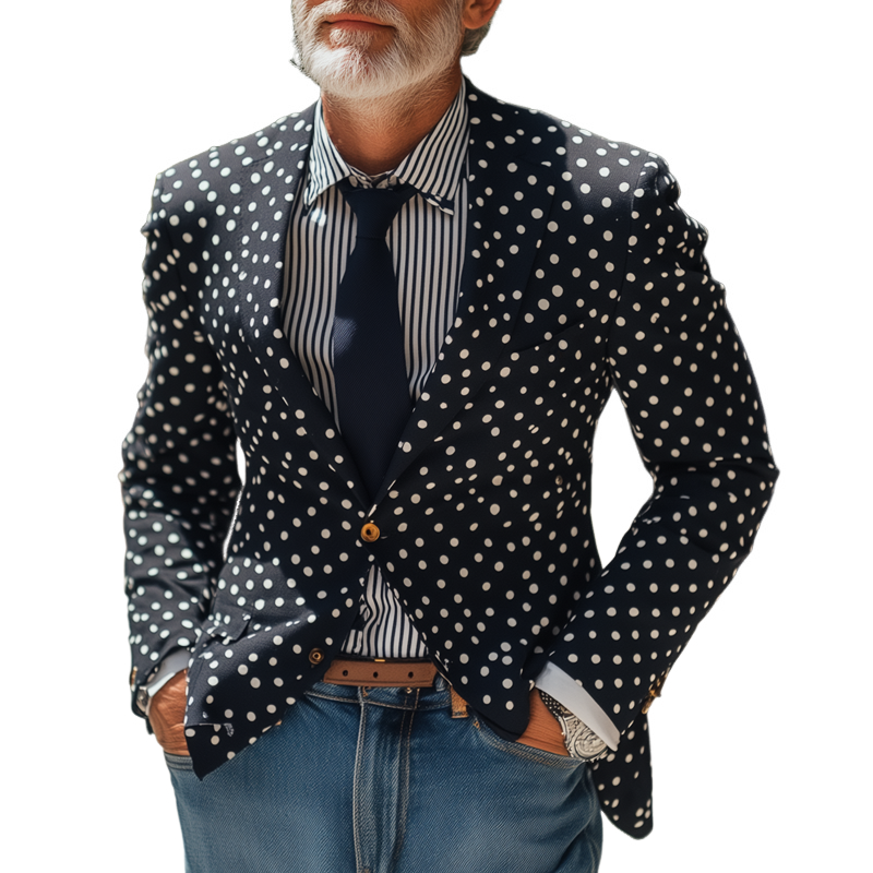 Men's Fashion Polka Dot Notch Lapel Two Buttons Blazer 9909012267192