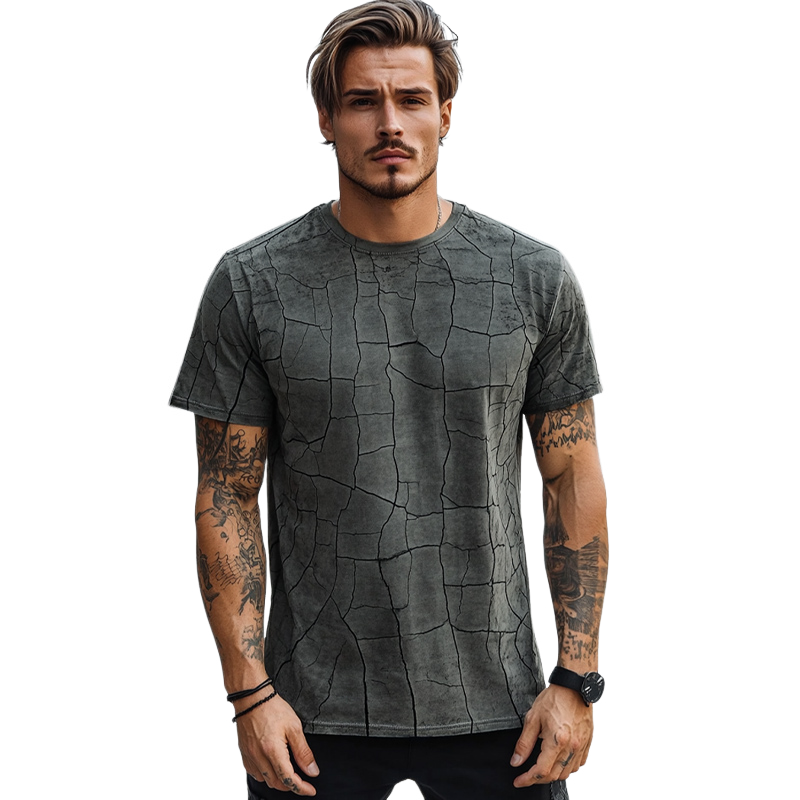 Men's Casual Loose Retro Print Round Neck Short Sleeve T-shirt 9905396416696