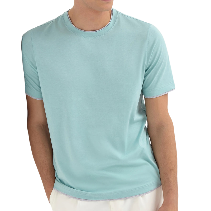 Men's Casual Fashion Fake Two Piece Round Neck Cotton Blend Short Sleeve T-Shirt 9903594340536
