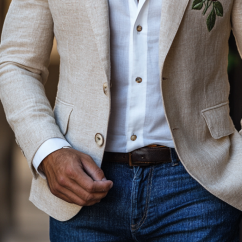 Men's Casual Slim Fit Rose Embroidered Linen Blazer 9892391944376