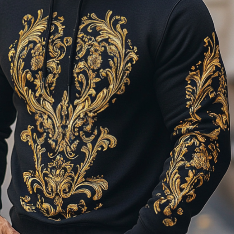 Men's Retro Casual Palace Style Baroque Print Hoodie 9901326139576