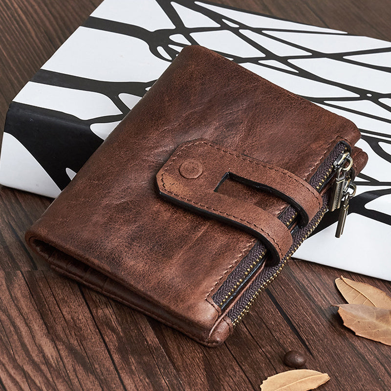 Men's Vintage Multi-Card Double Zip Leather Wallet 9890060796088