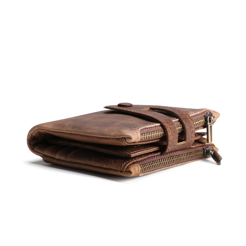 Men's Vintage Multi-Card Double Zip Leather Wallet 9890060796088