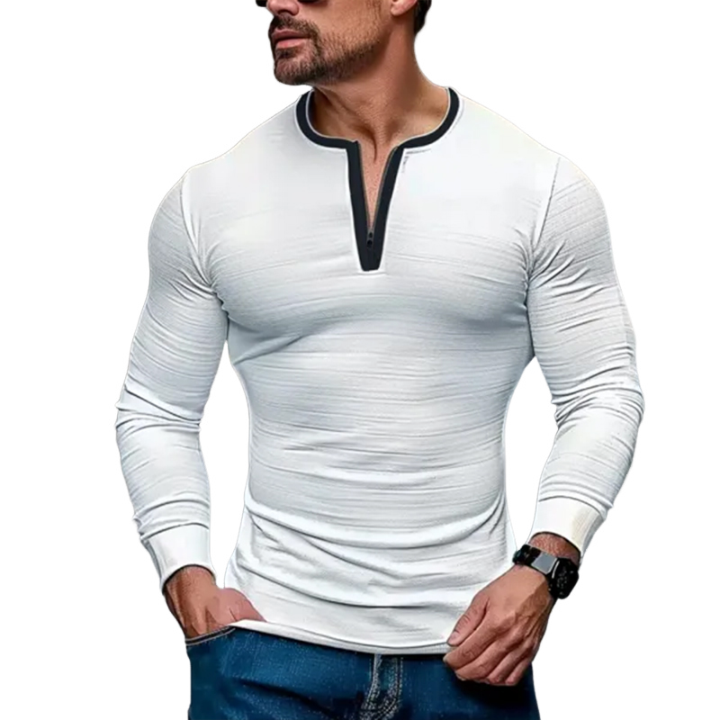Men's Retro Casual Colorblock Zipper Round Neck Long Sleeve T-shirt 9901326237880