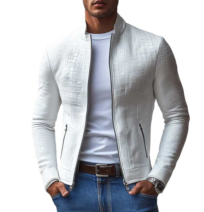 Men's Stand Collar Crocodile Pattern Casual 9878573777080