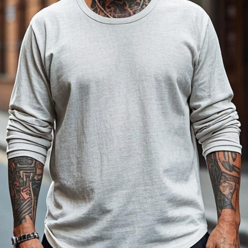 Men's Vintage Casual Round Neck Long Sleeve T-shirt 9905397334200