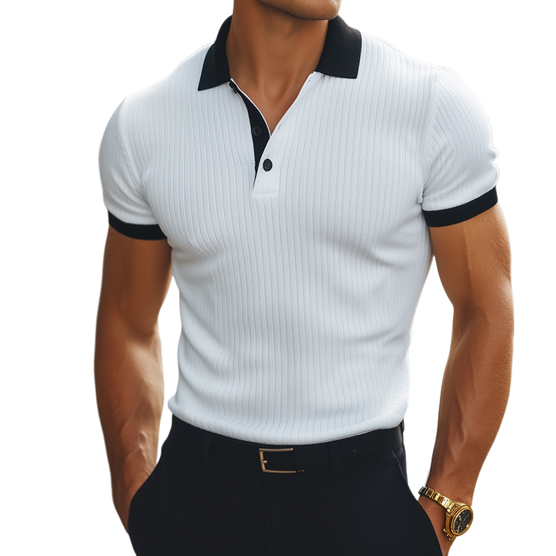 Men's Retro Casual Colorblock Short-sleeved Polo Shirt 9904629547192