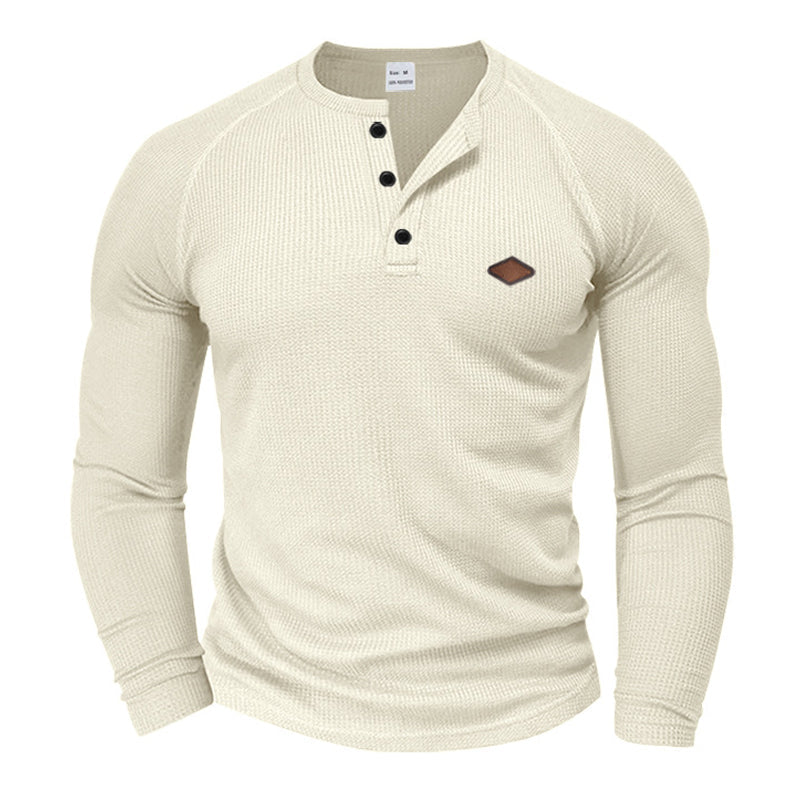 Men's Casual Waffle Henley Long Sleeve T-Shirt 9903257649336