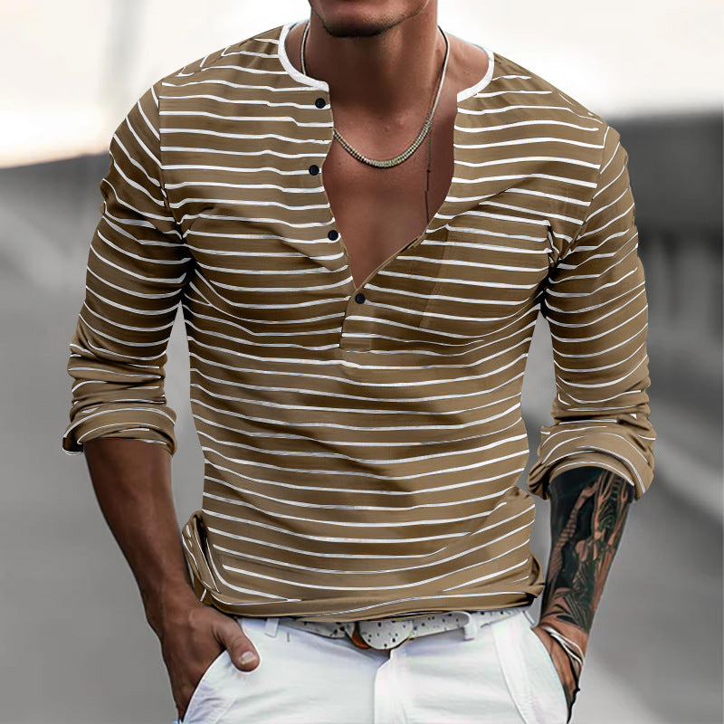 Men's Long Sleeve Striped V-Neck T-shirt241200914 9877944991928