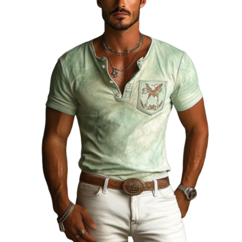 Men's Retro 90s Western Style Slim Fit Suede Deep V Neck T-Shirt 9906105548984