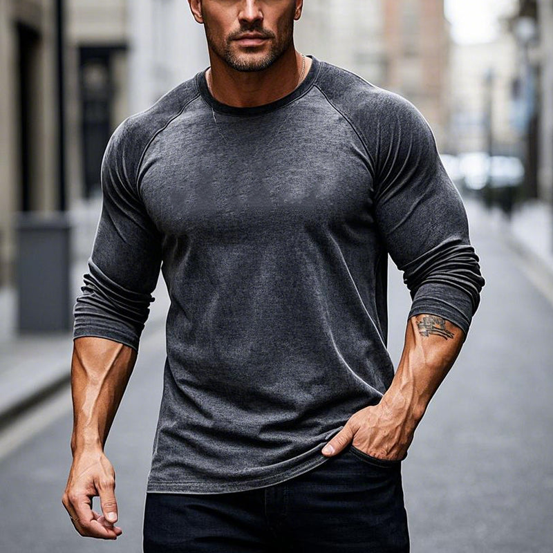 Men's Vintage Colorblock Long Sleeve Crew Neck T-Shirt 9902008729784