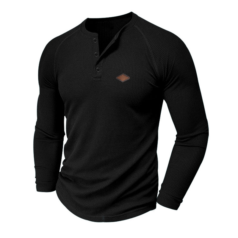 Men's Casual Waffle Henley Long Sleeve T-Shirt 9903257649336