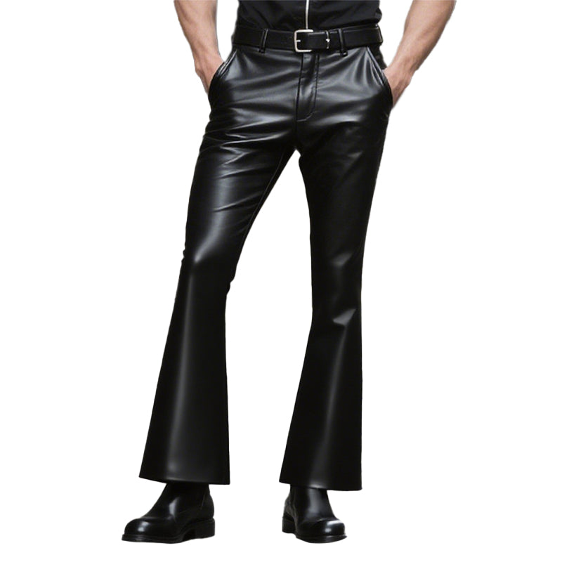 Men's Black Faux Leather Flared Trousers 250800442