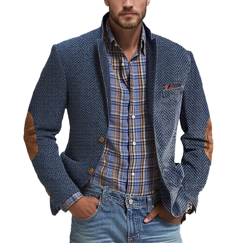 Men's Vintage Herringbone Suede 3-Pocket Casual Blazer 9888733823160