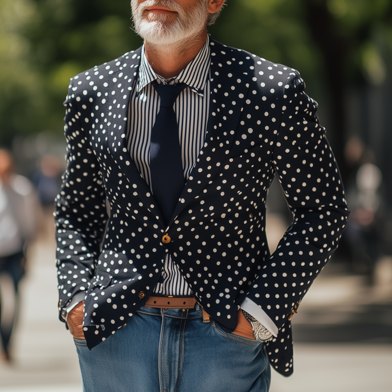 Men's Fashion Polka Dot Notch Lapel Two Buttons Blazer 9909012267192