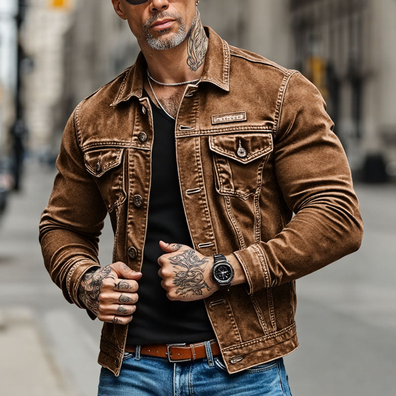 Men's Vintage Distressed Washed Denim Jacket 9261081198776