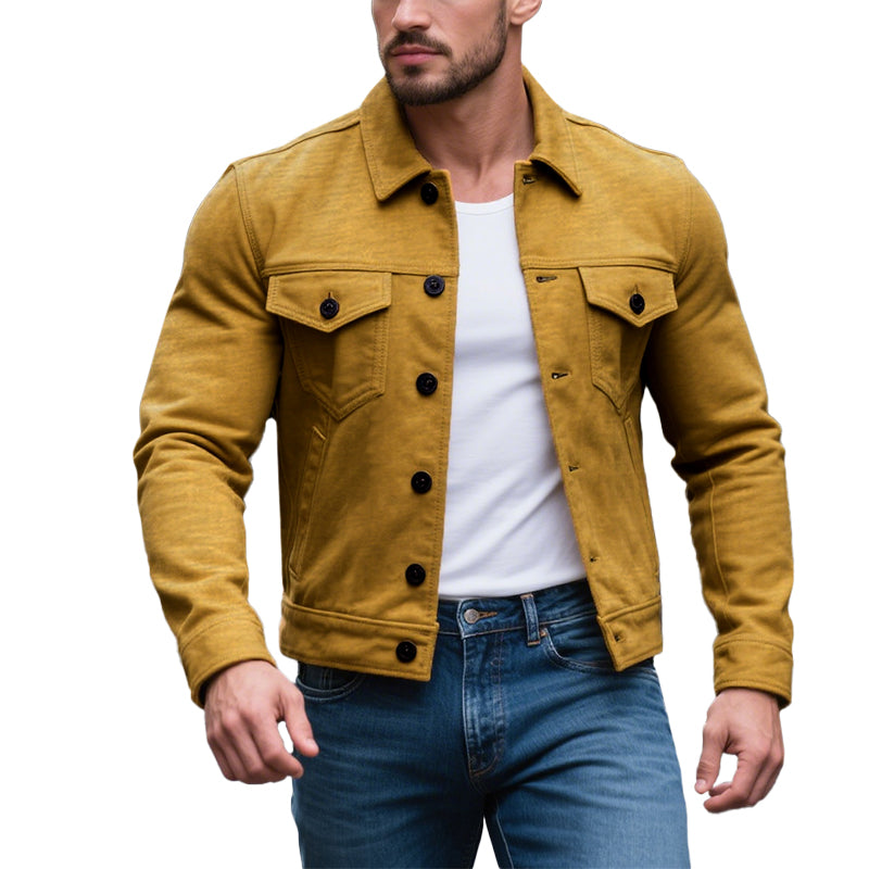 Men's Flap Chest Pockets Lapel Long Sleeve Denim Jacket 250800208