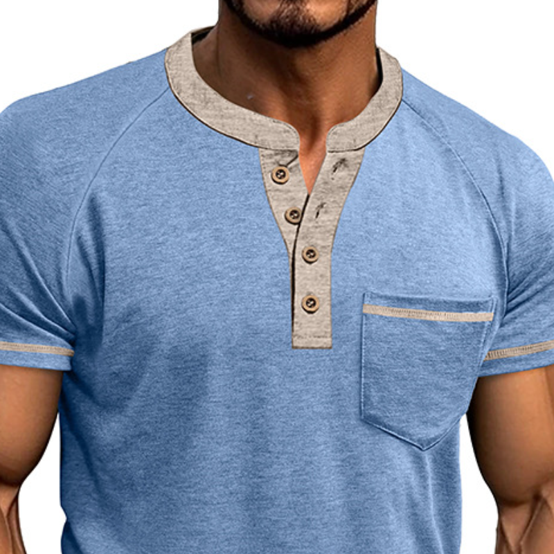 Men's Classic Casual Henley Collar Pocket Short Sleeve T-Shirt 9890061746360