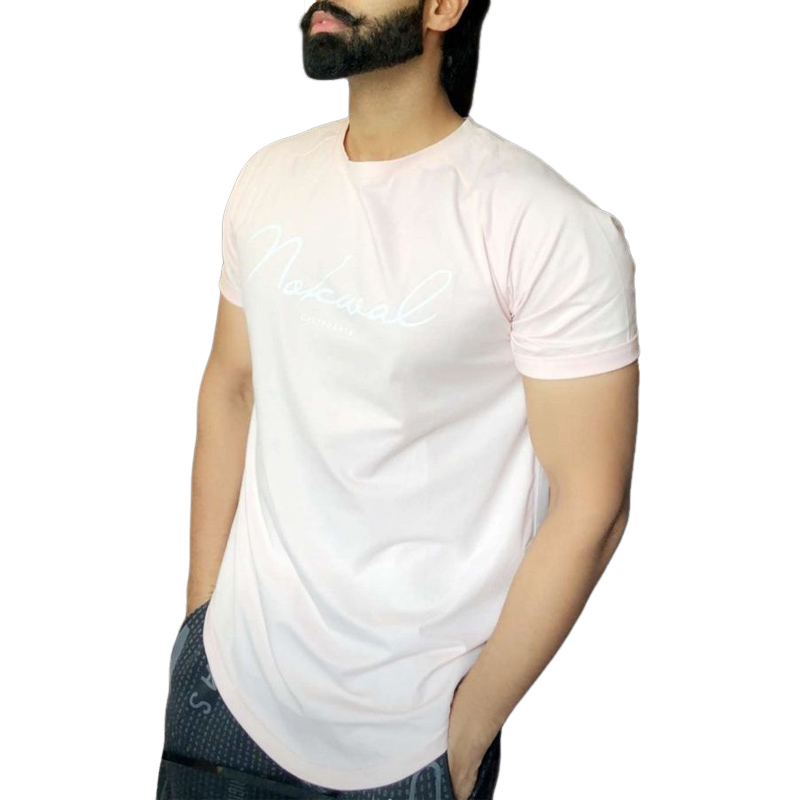 Men's Light Pink Printed Slim Fit Short-sleeved T-shirt 9911548182712