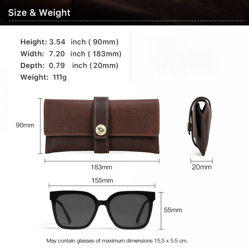 Men's Portable Handmade Top Layer Cowhide Magnetic Buckle Glasses Storage Bag 9901318635704