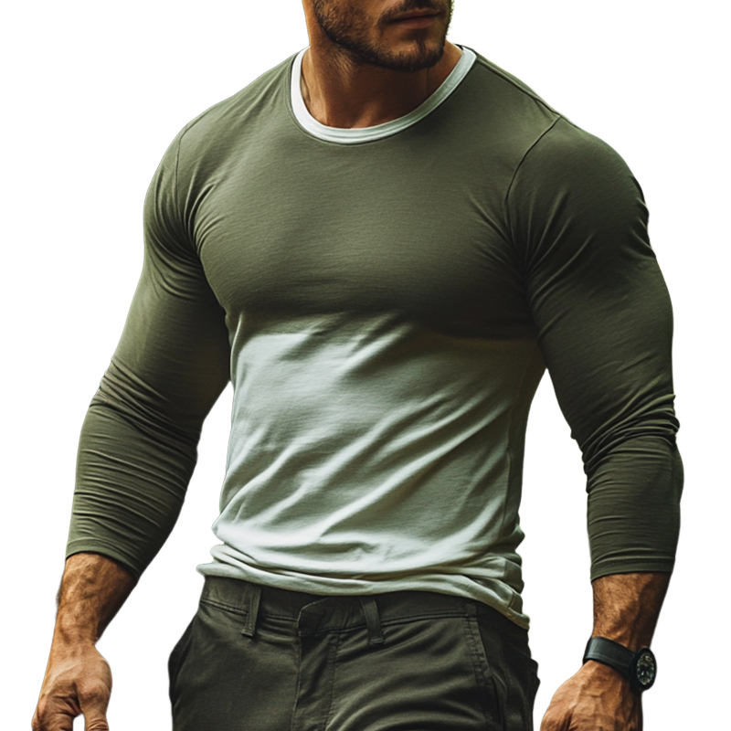 Men's Retro Casual Gradient Printed Round Neck Long Sleeve T-shirt 9901325910200
