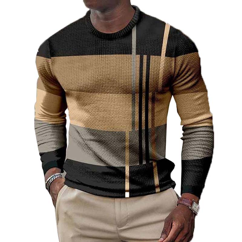 Men's Retro Classic Slim Fit Printed Knitted Long Sleeve Bottoming T-Shirt 9261142180024
