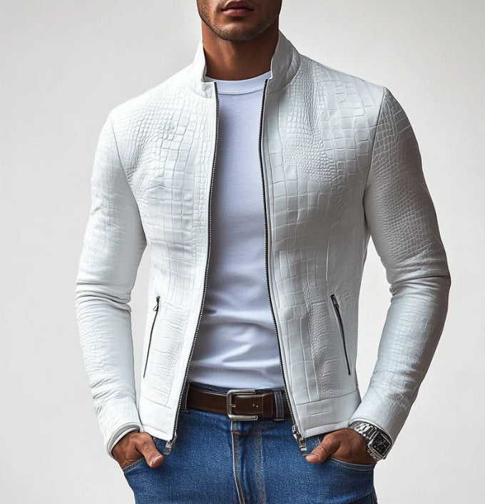 Men's Stand Collar Crocodile Pattern Casual 9878573777080