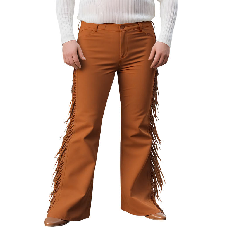 Men's Side Fringed Wide Leg Retro Mid-Rise Waist Pants 250401147