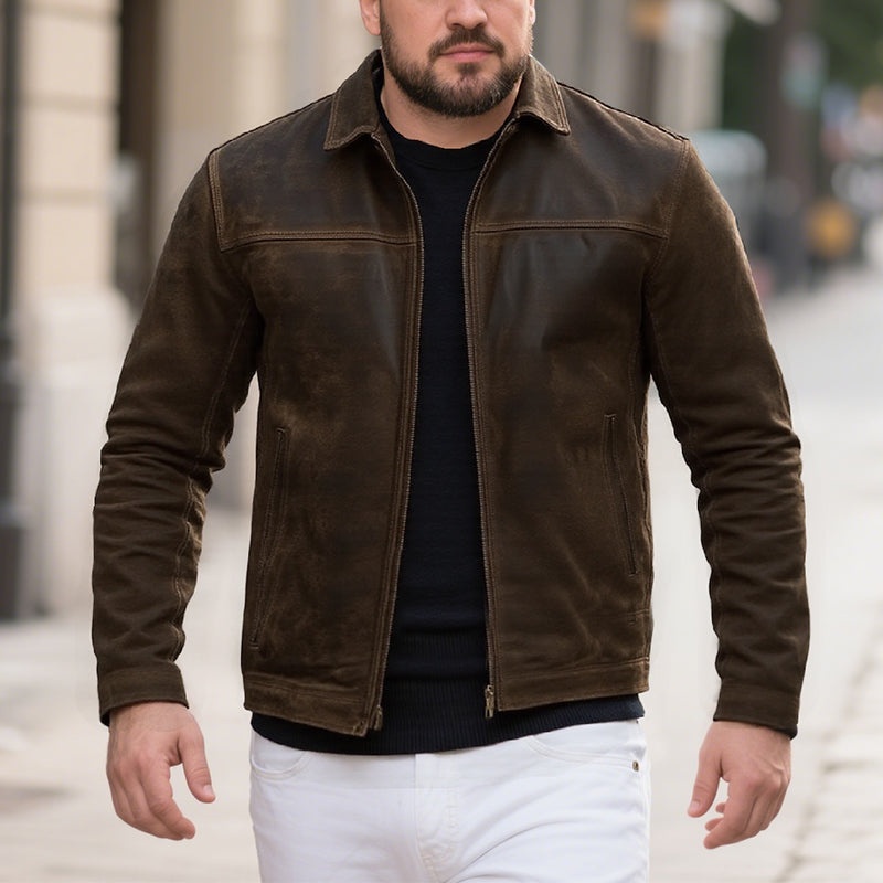 Men's Zipper Leather Jacket 9261077594296