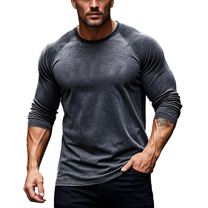 Men's Vintage Colorblock Long Sleeve Crew Neck T-Shirt 9902008729784