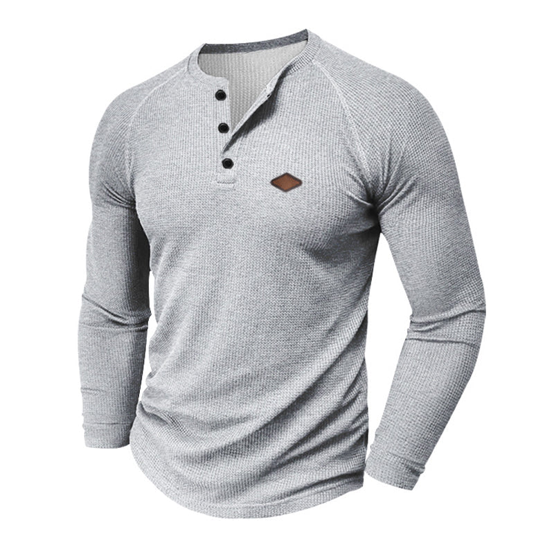 Men's Casual Waffle Henley Long Sleeve T-Shirt 9903257649336