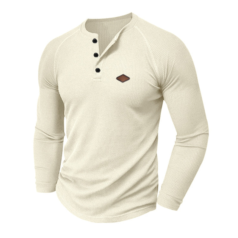 Men's Casual Waffle Henley Long Sleeve T-Shirt 9903257649336