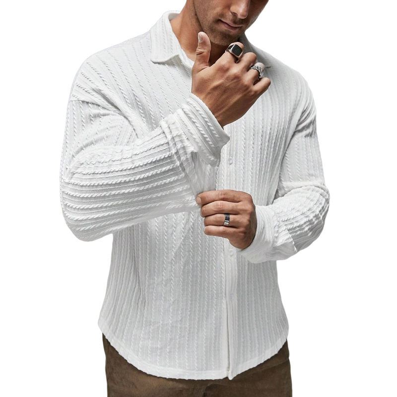 Men's Classic Lapel Skin-friendly Long Sleeve Shirt 9892051714232